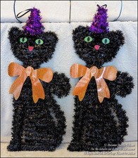 2 NEW HALLOWEEN TINSEL BLACK CAT WALL WINDOW DOOR HANGING DECOR