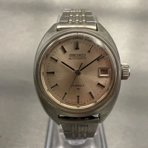 Seiko Watch Women 23mm Silver Dial Silver Tone Date Round 2205-0050 New Battery