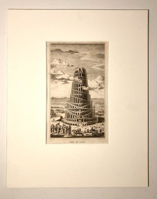Fine Antique Tour De Babel Engraving Print by Artist Sculpture Lanvin