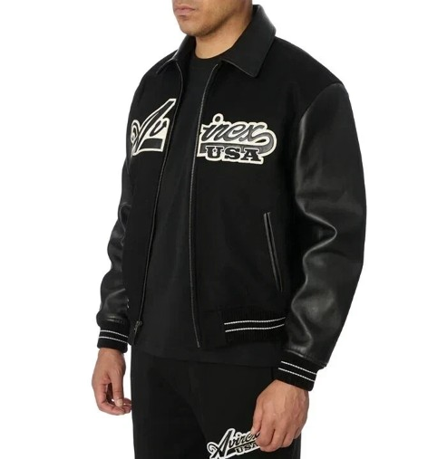NEW Mens Avirex USA Varsity Bomber Jacket Leather Sleeves Wool