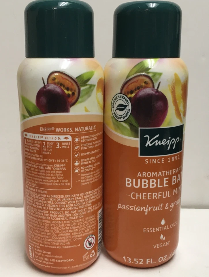 Lote de 2 aceites de espuma de baño Kneipp Gute Laune fruta de la pasión + pomelo 13,52 oz cada uno Foto 2 de 3