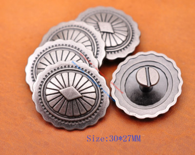 10X 30*27MM Retro Silver Tribal Carved Diamond Flower LEATHERCRAFT CONCHOS Set