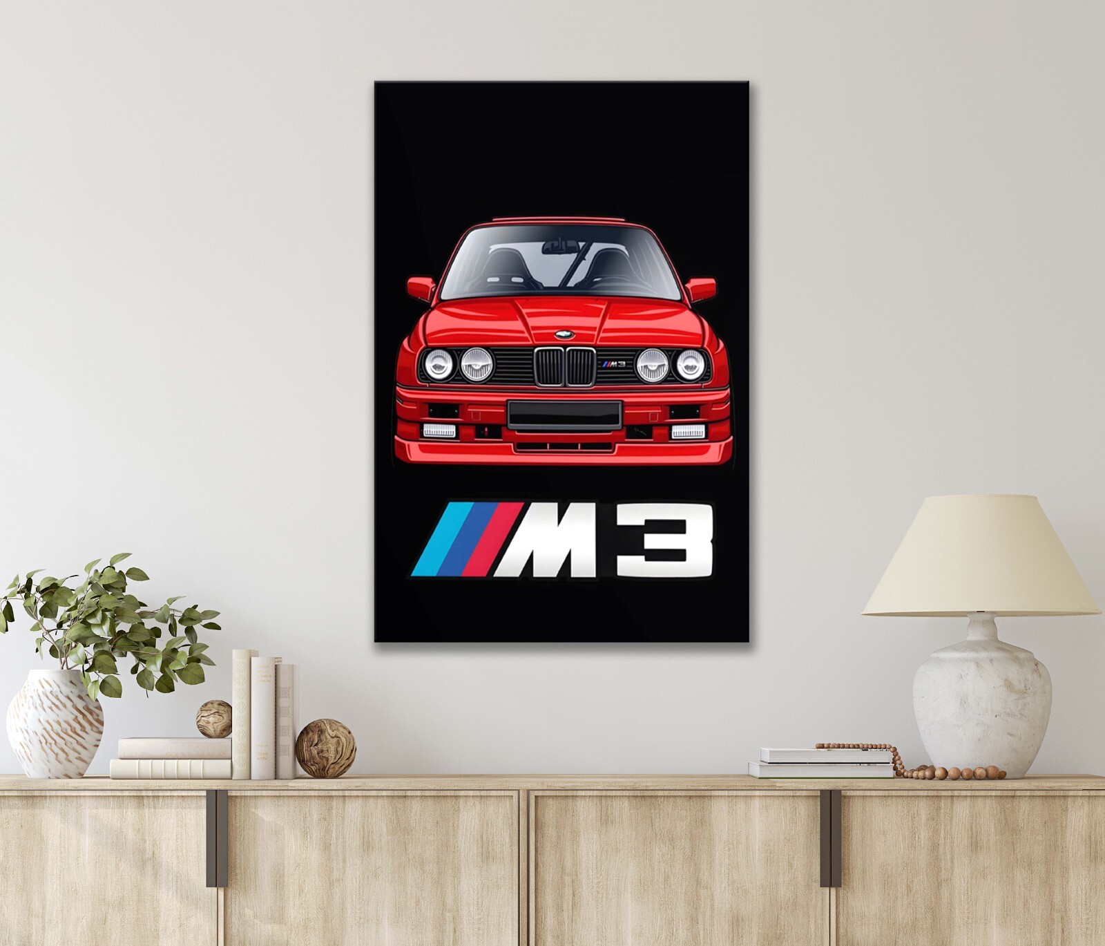 A Red Vintage Car Logo on Powerful Black 40x60cm Canvas or Metal Print Wall Art