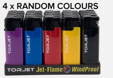 4 x TORJET WINDPROOF TURBO JET FLAME ELECTRONICLIGHTER REFILLABLE ASSORTED