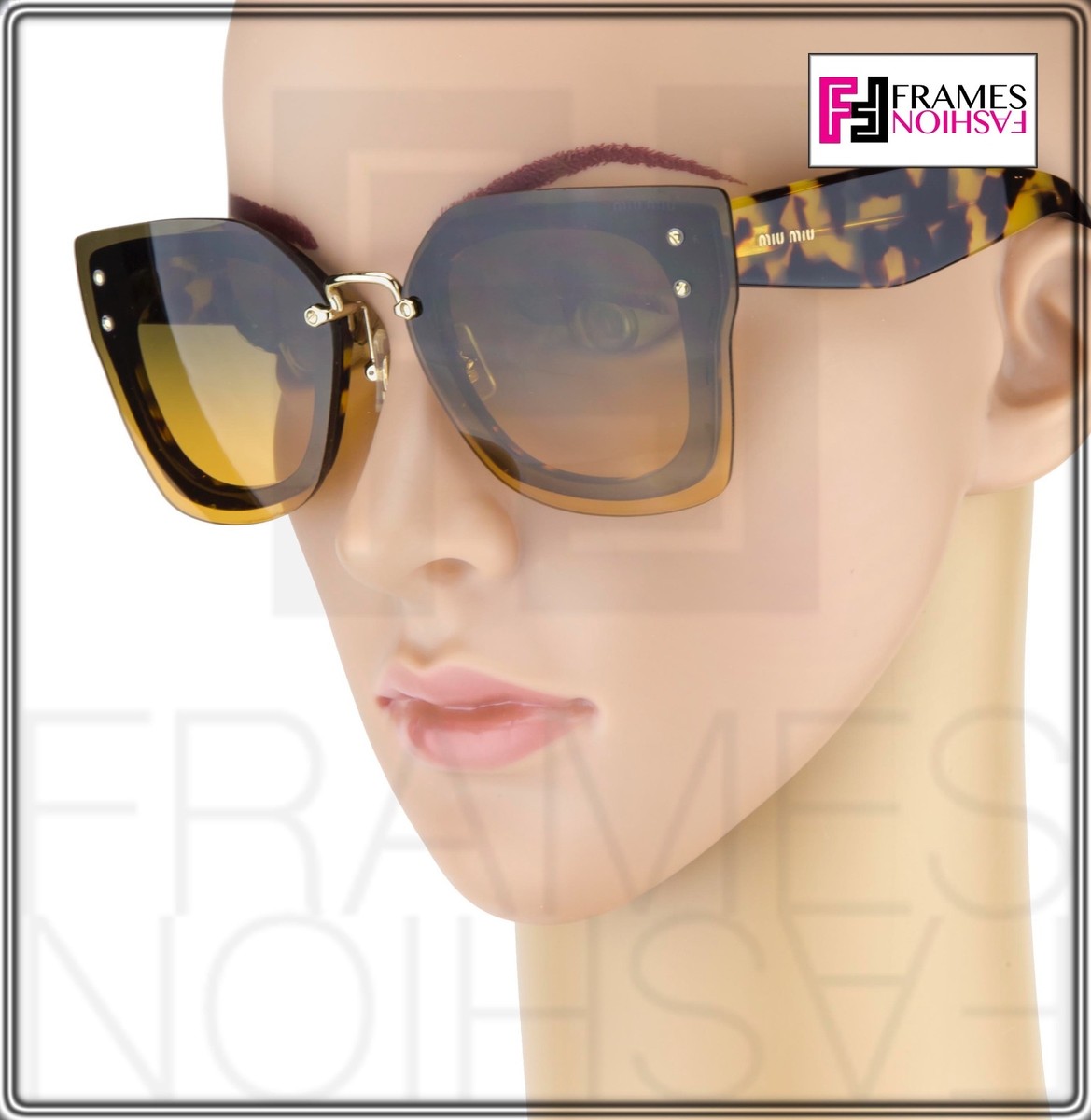 MIU MIU REVEAL 04R Square Runway Oversized Sunglasses MU04RS Brown