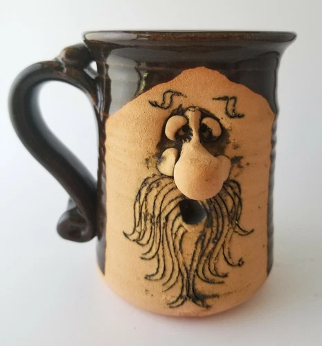 Vintage Peter Petrie Coffee Mug Signed and Stamped 3D Face Mug Hand Made Pottery