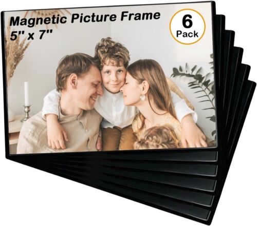 Magnetic Picture Frame Holds 5X7 Inches Pictures Reusable Black Magnet Fridge Ph - Picture 1 of 10