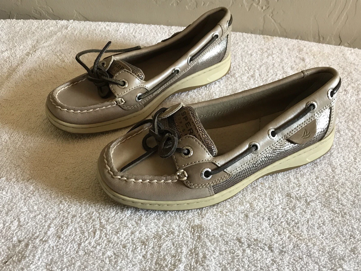 Sperry Top sider Leather Boat Shoes Tan Gold STS 90721 Womens 5 M Snakeskin pat