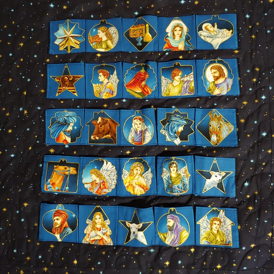 Missouri Star Nativity Advent Calendar Quilt - 34x57 Wall Hanging Blue Christmas - Image 4 of 4