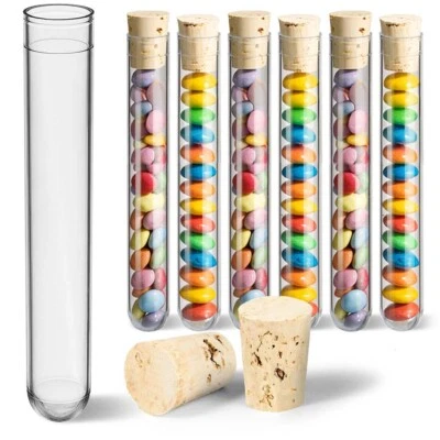 TUUTERS 100 Kunststoff Reagenzgläser Reagenzglas mit Korken 105x17 ☆ Geeignet für M&Ms ☆