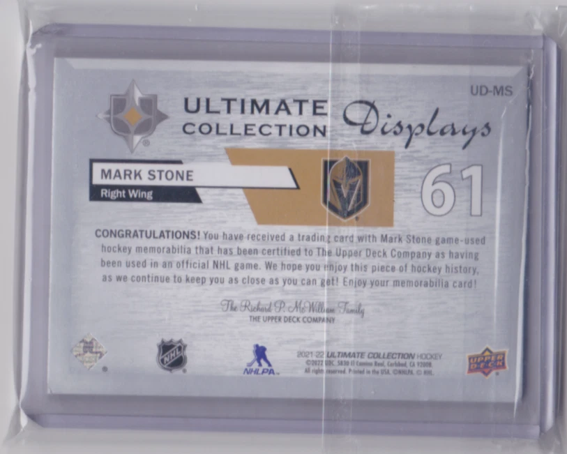 2021-22 ULTIMATE COLLECTION ULTIMATE DISPLAYS JERSEY MARK STONE #UD-MS KNIGHTS - Image 2 of 2