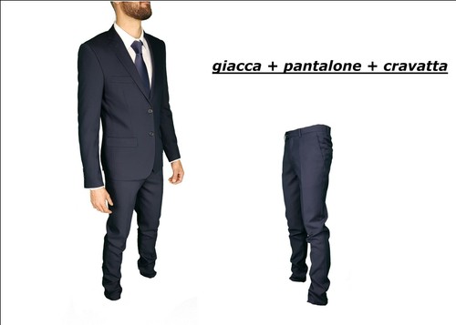 Abito Uomo Completo Blu Giacca Pantalone Cravatta Elegante Classico Tinta  Unita | eBay