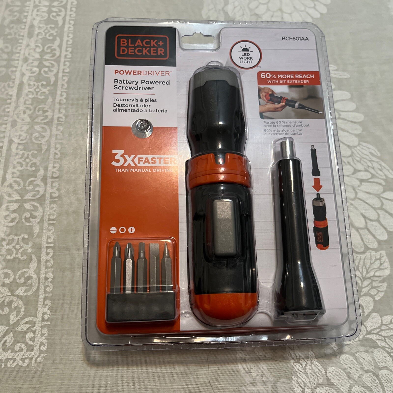 Black+Decker Cordless Screwdriver Alkaline w Bit Extender LED Worklight BCF601AA