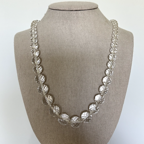 Vintage Clear Round Faceted Rock Crystal Graduated Beaded Ladies Necklace 30" - Picture 7 of 8