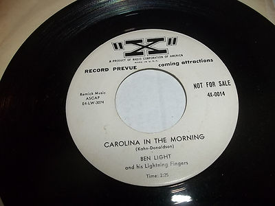 RARE X PROMO 45 BEN LIGHT + HIS LIGHTNING FINGERS BACK HOME IN INDIANA CAROLINA