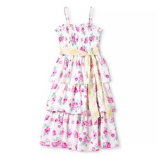LoveShackFancy Elise Smocked Tiered Dress Womens Target Floral Ivory Pink NEW