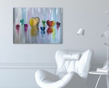 Tableau peinture moderne abstrait en acrylique: La régate des coeurs, Signé