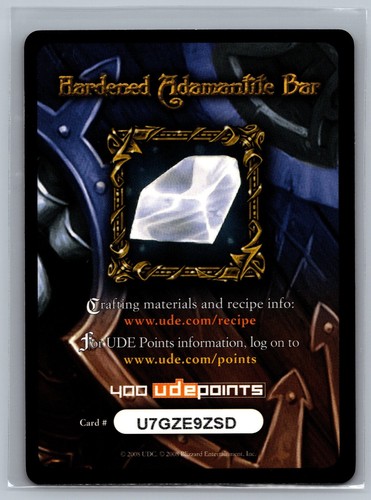 World of Warcraft TCG 2008 Hardened Adamantite Bar 400 UDE Points WOW Expired - Picture 1 of 2
