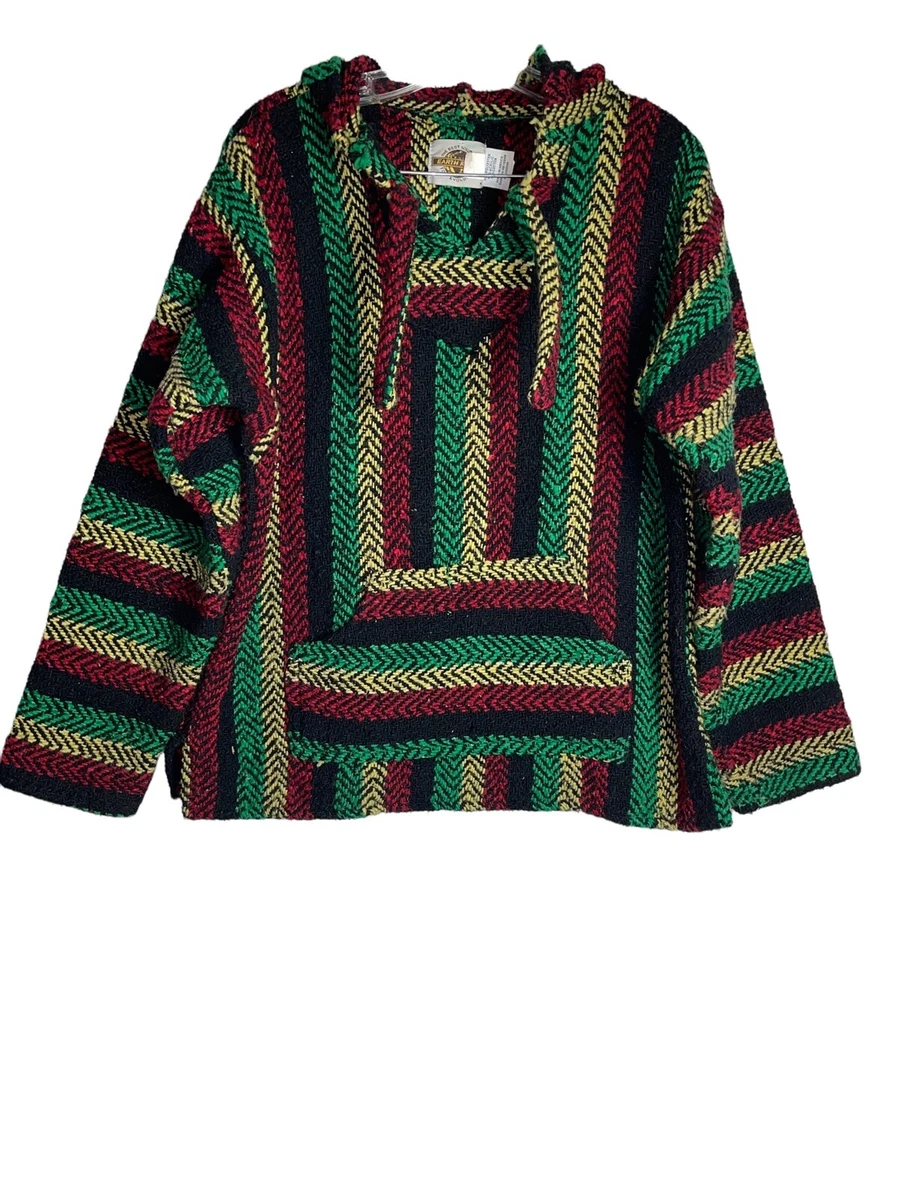 Earth Ragz Drug Rug Mexican Blanket Hoodie Bob Marley Colors Size Large Hippie