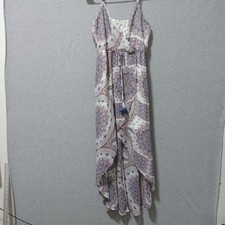 Charlotte Russe Dress Womens Medium White Blue Boho Paisley Maxi Tassel Tie
