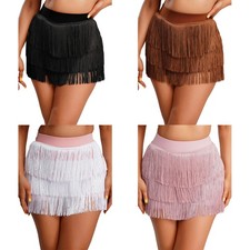 Women Dancewear Salsa Skirt Latin Skirts Ballroom Tiered Dance Tassels Practice