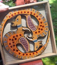 Juego de placas de pared de madera canguro madera pintada a mano arte popular australiano boho
