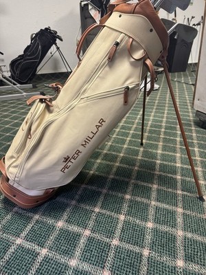 Peter Millar Leather Stand Golf Bag Beige/Brown w/ Shoulder Strap & Handle