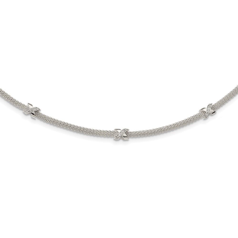 Sterling silver polished CZ necklace 17.5 inches with 2-inch extender