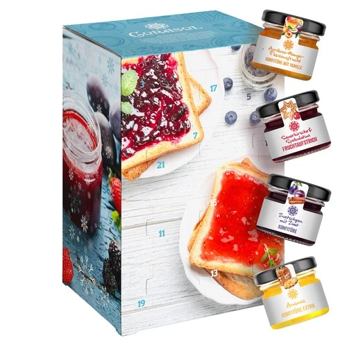 Frühstück-Adventskalender mit Marmelade & Konfitüre Fruchtaufstrich Gelee 720 g - Bild 1 von 10