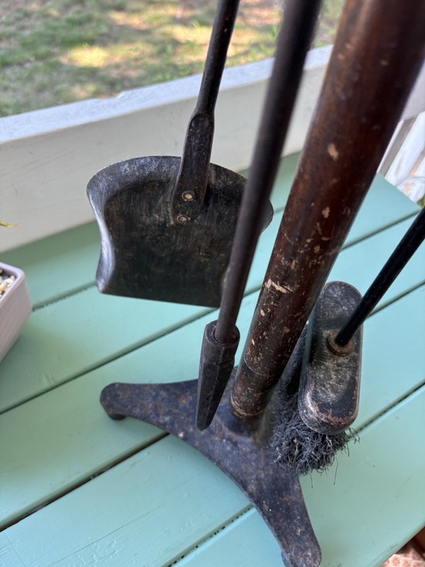 Vintage Mid Century Modern Long Handle Seymour Fire Place Tools Brass Set Stand