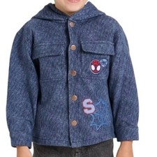 Spider-man knit denim snap button up hoodie jacket size 2T