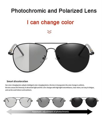 Transition Aviator Polarized Men's Sunglasses Photochromic Metal Frame Eyewear