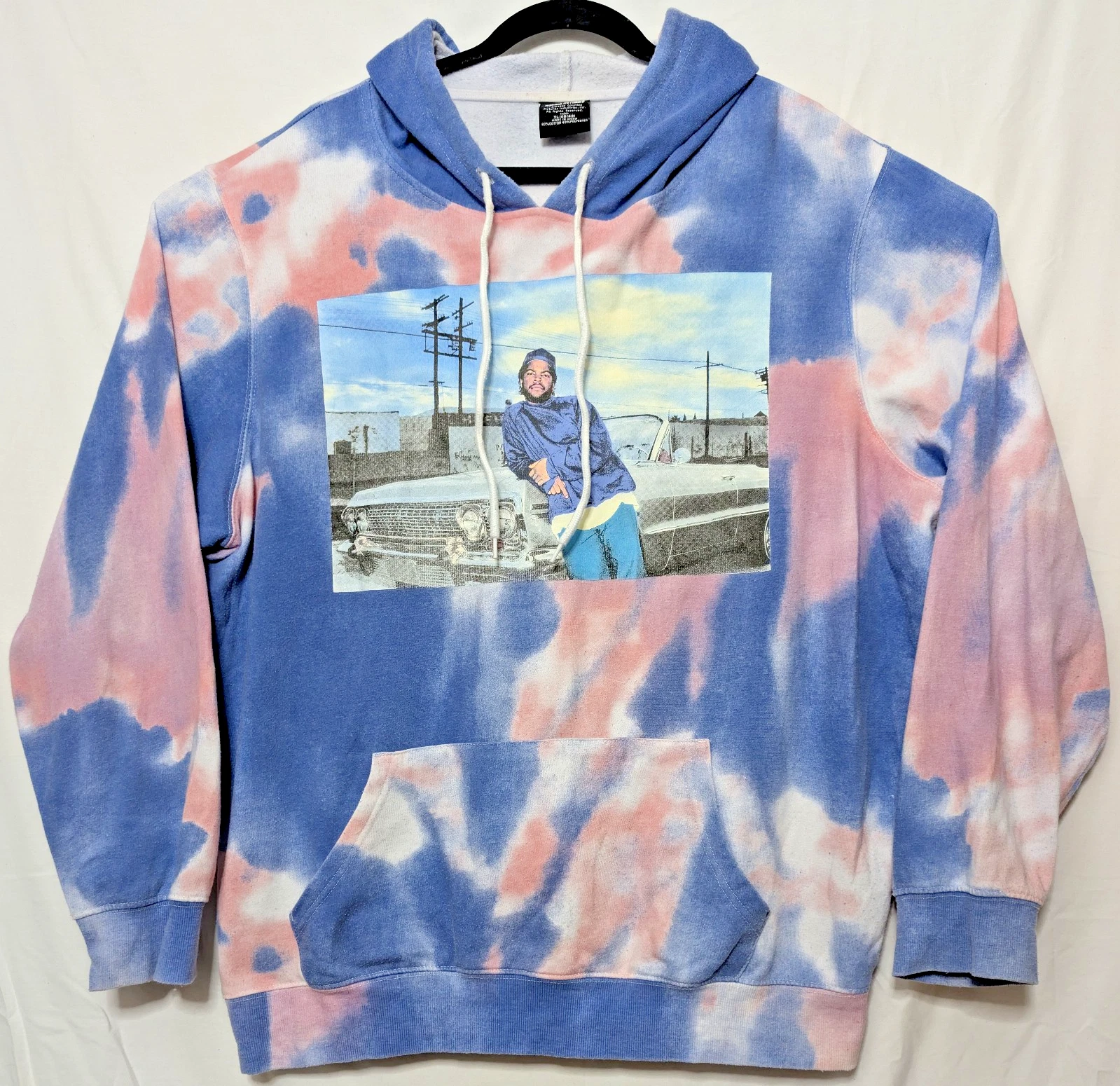 Boyz N The Hood Ice Cube XL Tie Dye Pink Blue Hoodie 26.5" W X 29.5" L BioWorld