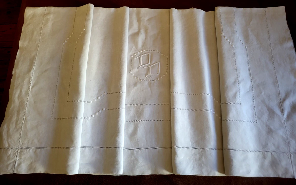 Grand Drap Ancien En Lin Brodé Motif Liseron – 220x320 Cm – Blanc Traditionnel