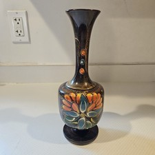 Turned Wood Hand Painted Vase Floral Design MCM