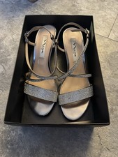 Nina New York Silver Rhinestone Heels Sandals 7.5M - Sparkly Wedding Prom Shoes
