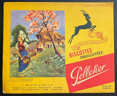 BUVARD PUBLICITAIRE '' BISCOTTES FEUILLETEES - PELLETIER  N° 37 NORMANDIE   ''