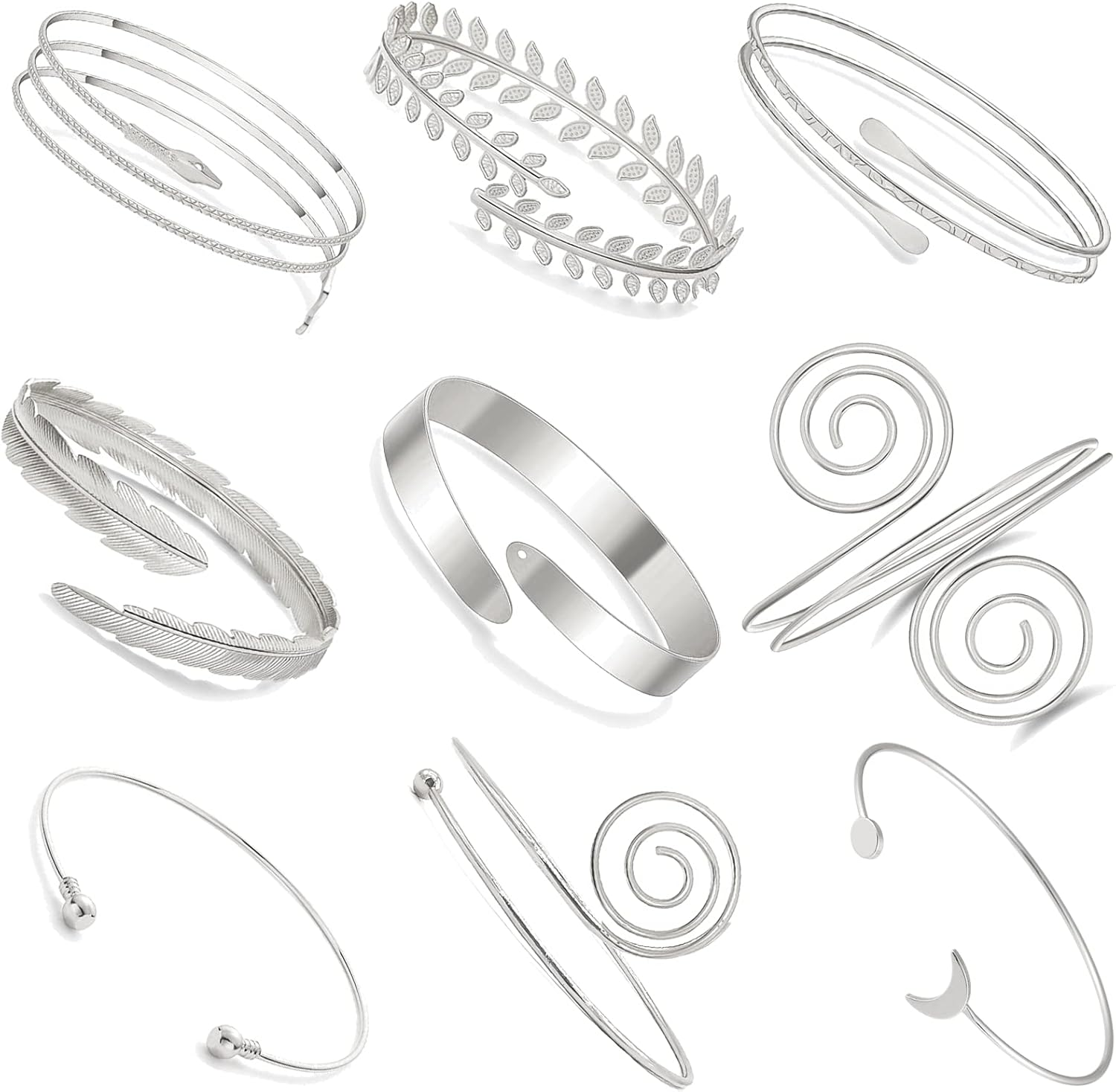 9 PCS Pieces Arm Cuff Upper Arm Band Cuff Bracelet Bangle for Women Silver Gold