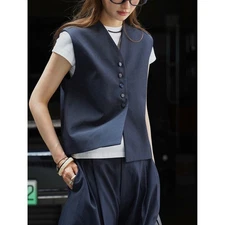 Autumn New V-neck Short Vest Top Women Single Breasted Business Gilet Waistcoat