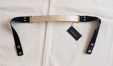 NWT BEBE P/ SMALL BLACK STRETCH BELT WITH METAL GOLD BUCKLESNAPS CLOSURES