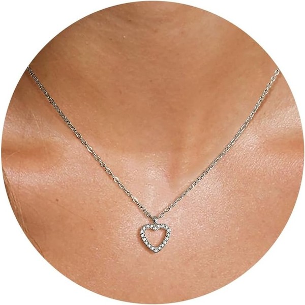 Halskette Herz 18K Gold WeißGold Vergoldet FüR Damen MäDchen Geschenk Geburtstag-image