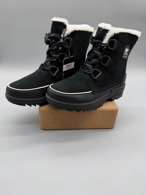 Sorel Women's Tivoli IV Boot SZ 8 Black Suede Lace Up Snow Fur Waterproof