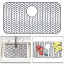TOOVEM Kitchen Sink Mat, 28.2 x 15.5 in, Grey,Silicone,Heat Resistant,Rear Drain