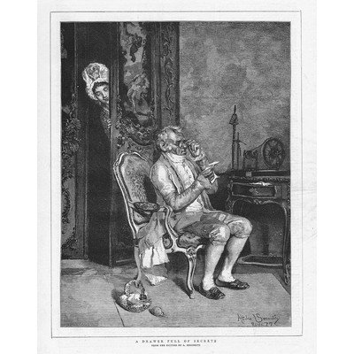 ATTILIO SIMONETTI Eine Schublade voller Geheimnisse - antiker Druck 1876