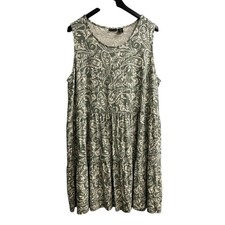 Tahari Womens 3X Olive Green Paisley Tiered Sleeveless Babydoll Mini Dress