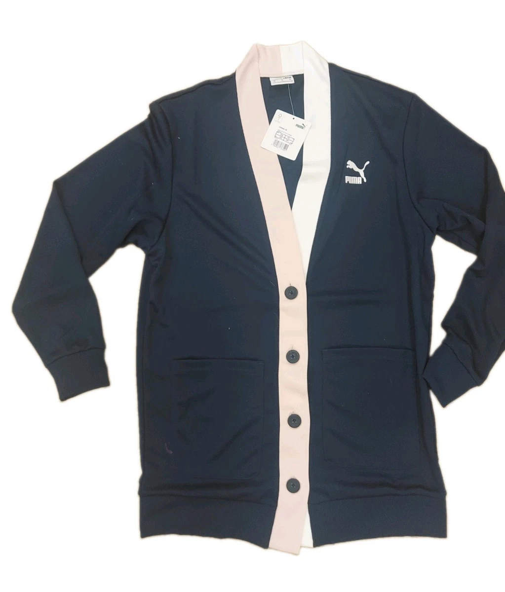 RRP £50 PUMA Womens Navy Pink White Button Sports Cardigan XS New With Tags