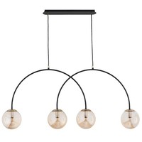 HäNgelampe 4-Flammig Glas Schwarz Bernstein E14 L:105 Cm Pendelleuchte Esstisch
