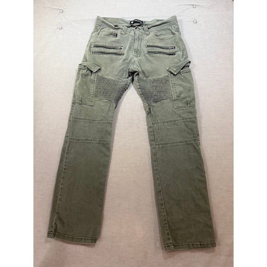 Green Zip Detail Moto Style 34x30 Belted Adult.