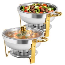 6 QT 2/4 Packs Gold Chafing Dish Buffet Set Stainless Steel with Glass Lid