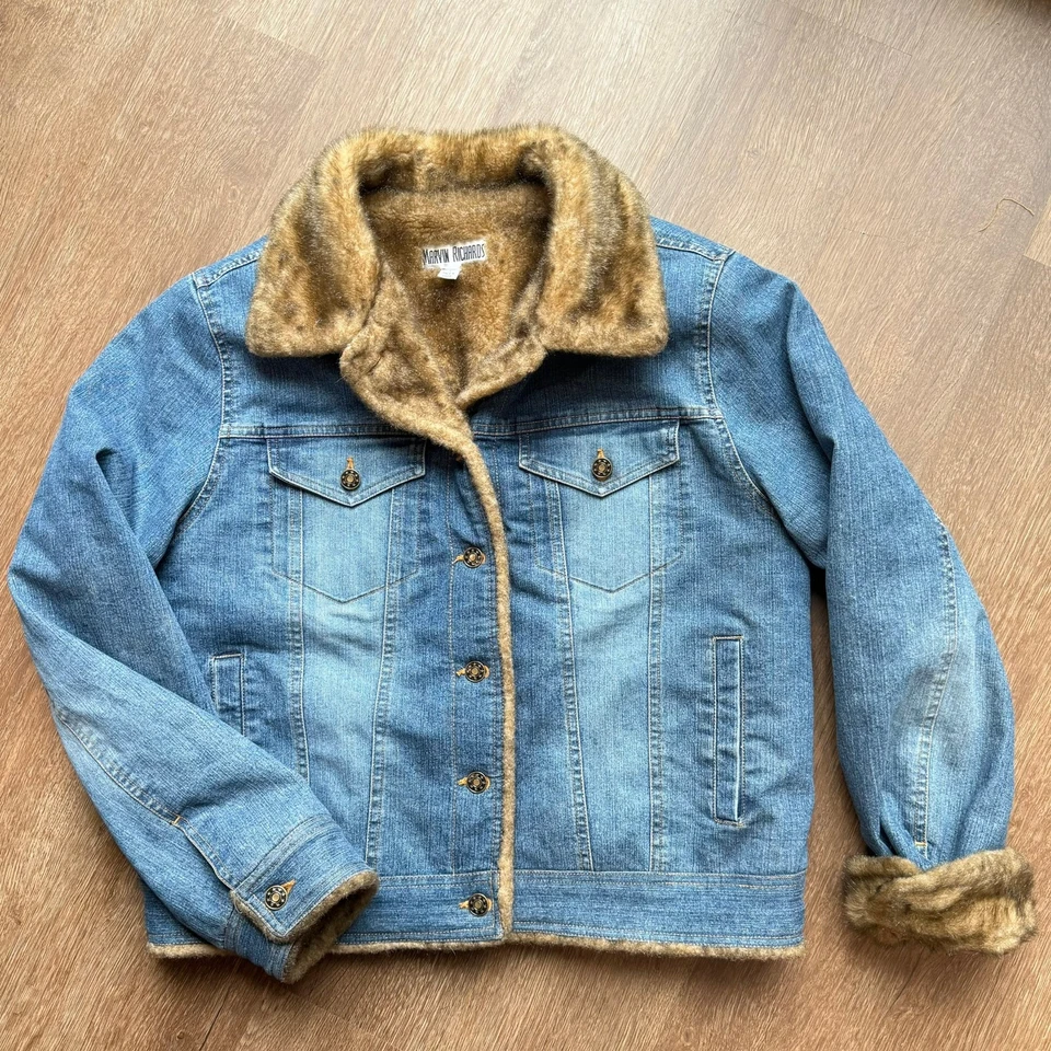 Marvin Richards Denim Jacket with Faux Fur Lining, Size L - Image 3 of 4